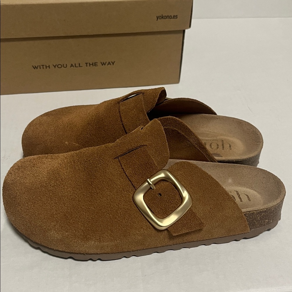 Yokono Tan Suede Clog with Buckle - Picture 4 of 7